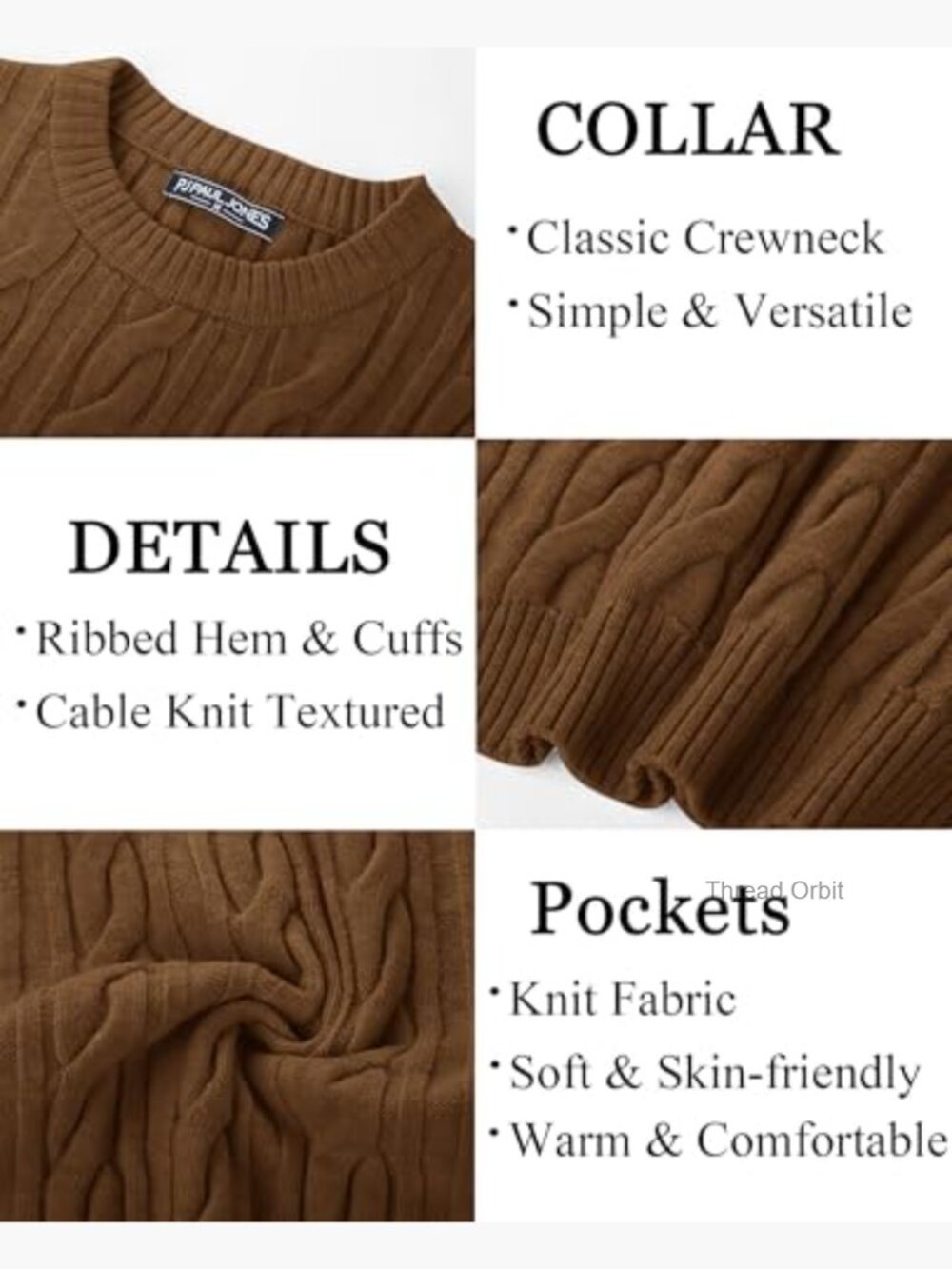 Mens Cable Knit Pullover Sweater Crewneck Long Sleeve Textured Casual - Picture 5 of 7
